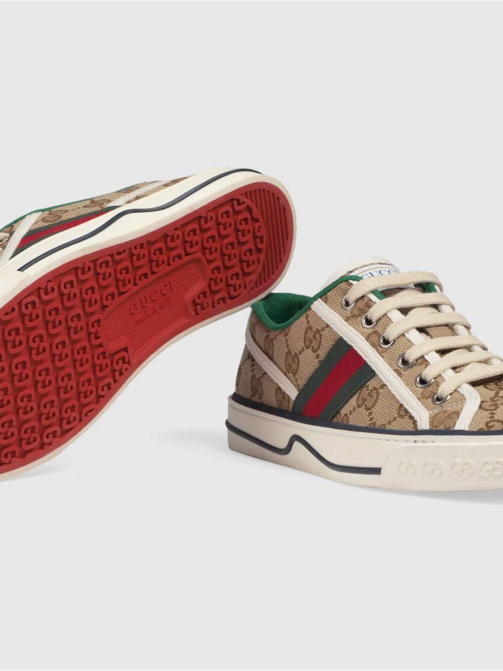 Gucci Tan GG Supreme Low-Top Sneaker with Green-Red - Picture 4 of 9